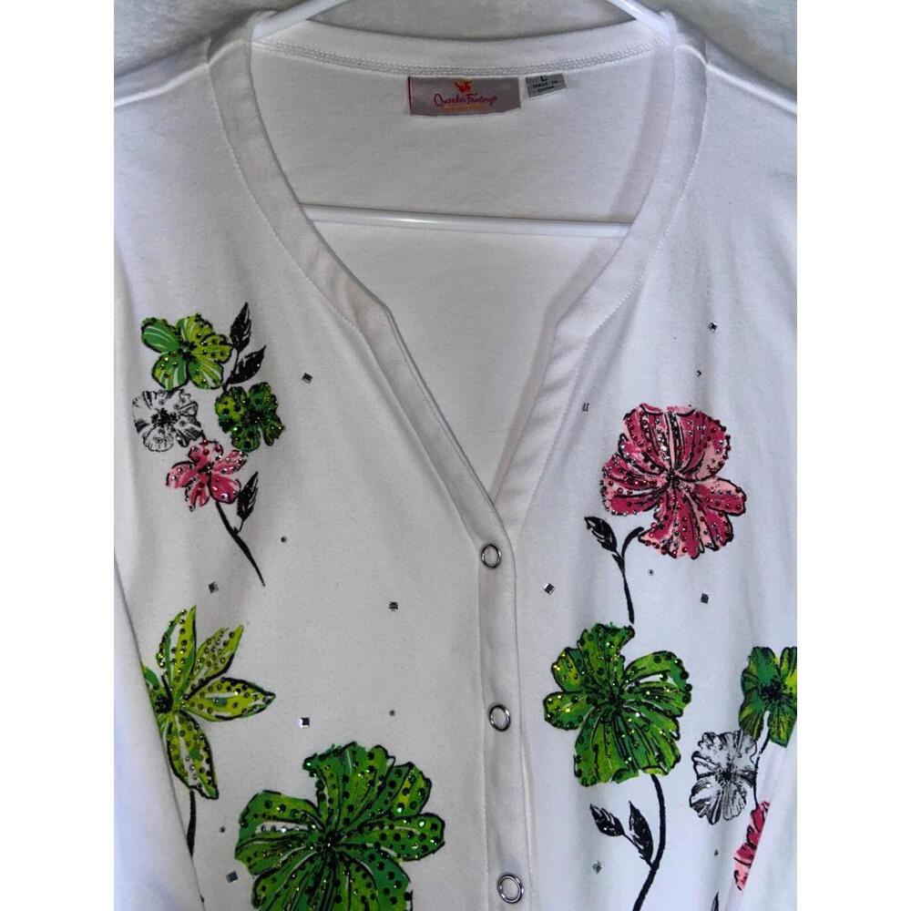 Quacker Factory Jeanne Bice Large Cardigan Embroidery Beaded Flowers Sweater - Picture 5 of 11